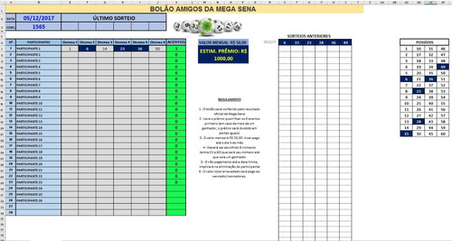 Planilha Bolão Entre Amigos Pelo Resultado Megasena